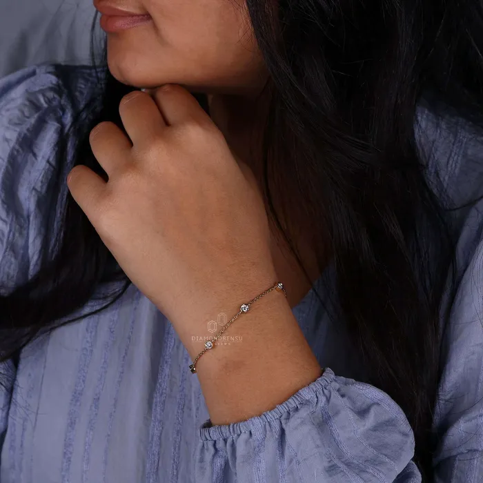 Gold Chain Bracelet With Round Diamond Bezel Setting Diamondrensu Bracelets