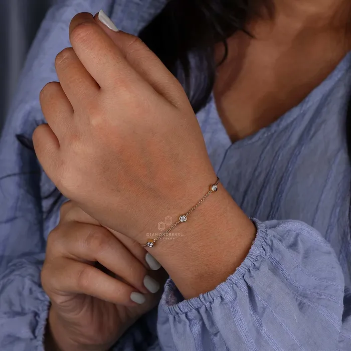 Gold Chain Bracelet With Round Diamond Bezel Setting Diamondrensu Bracelets