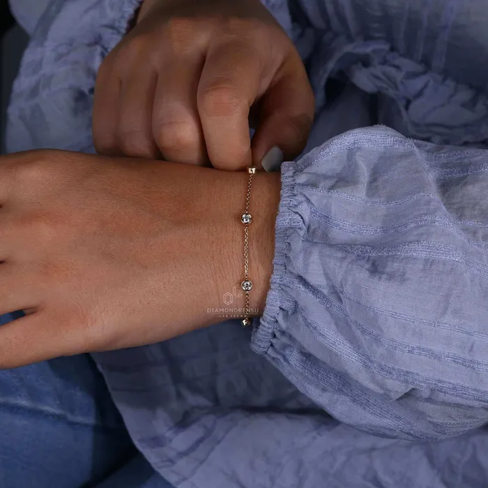 Gold Chain Bracelet With Round Diamond Bezel Setting Diamondrensu Bracelets