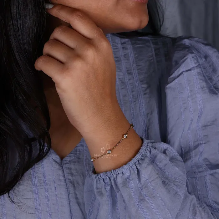 Gold Chain Bracelet With Round Diamond Bezel Setting Diamondrensu Bracelets