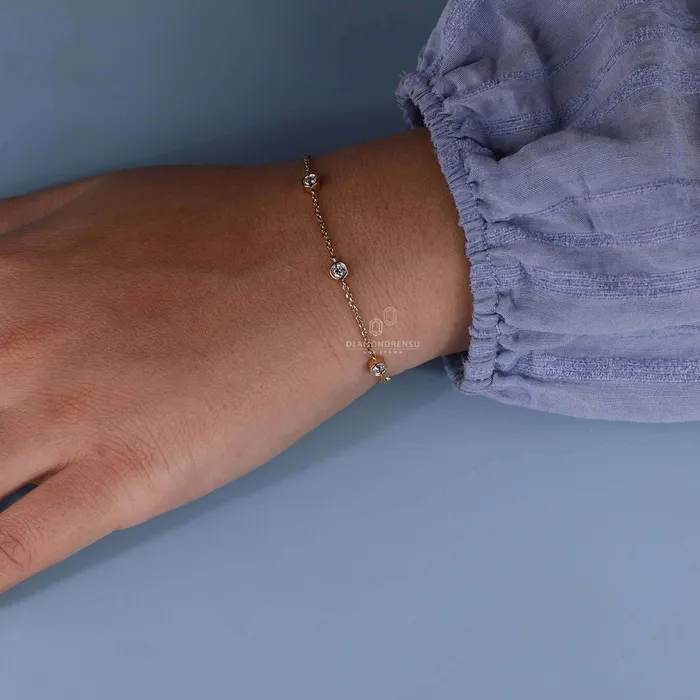 Gold Chain Bracelet With Round Diamond Bezel Setting Diamondrensu Bracelets