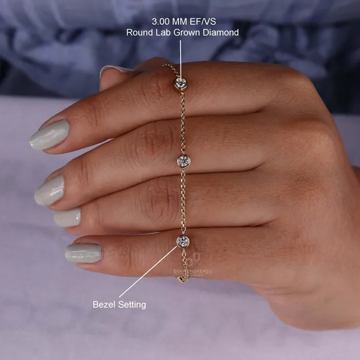 Gold Chain Bracelet With Round Diamond Bezel Setting Diamondrensu Bracelets