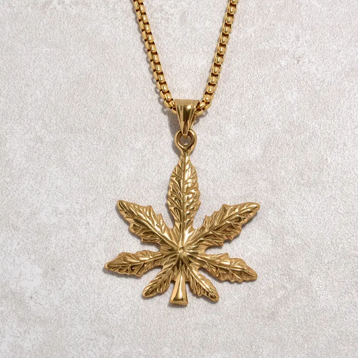 Gold Hemp Leaf Steel Hearts Necklace Kalifano Necklaces