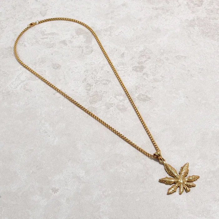 Gold Hemp Leaf Steel Hearts Necklace Kalifano Necklaces