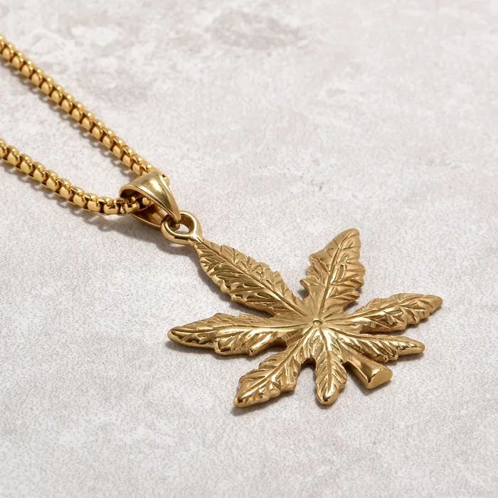 Gold Hemp Leaf Steel Hearts Necklace Kalifano Necklaces