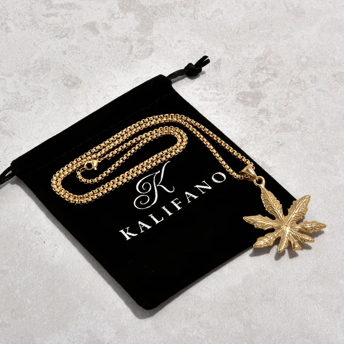 Gold Hemp Leaf Steel Hearts Necklace Kalifano Necklaces