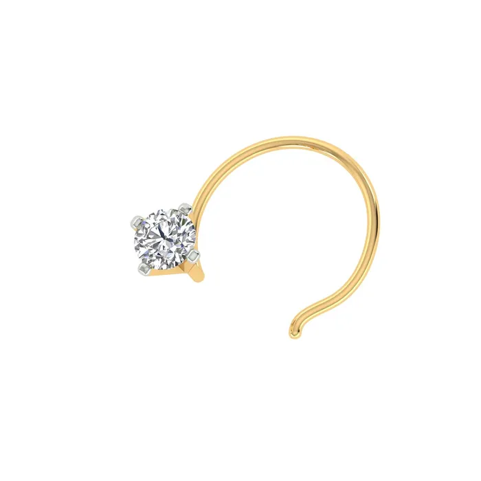 Gold Palace 18k Yellow Gold Round Shape Delicate Diamond Nose Pin with Wire of Carat 008 PreStyled Sets Gold Palace 18k Yellow Gold Round Shape Delicate Diamond Nose Pin with Wire of Carat 008 PreStyled Sets