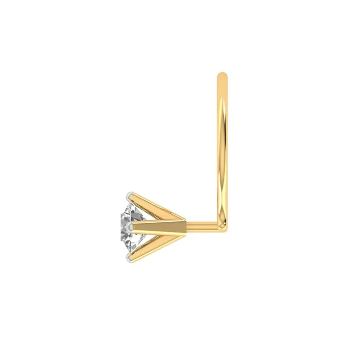 Gold Palace 18k Yellow Gold Round Shape Delicate Diamond Nose Pin with Wire of Carat 008 PreStyled Sets