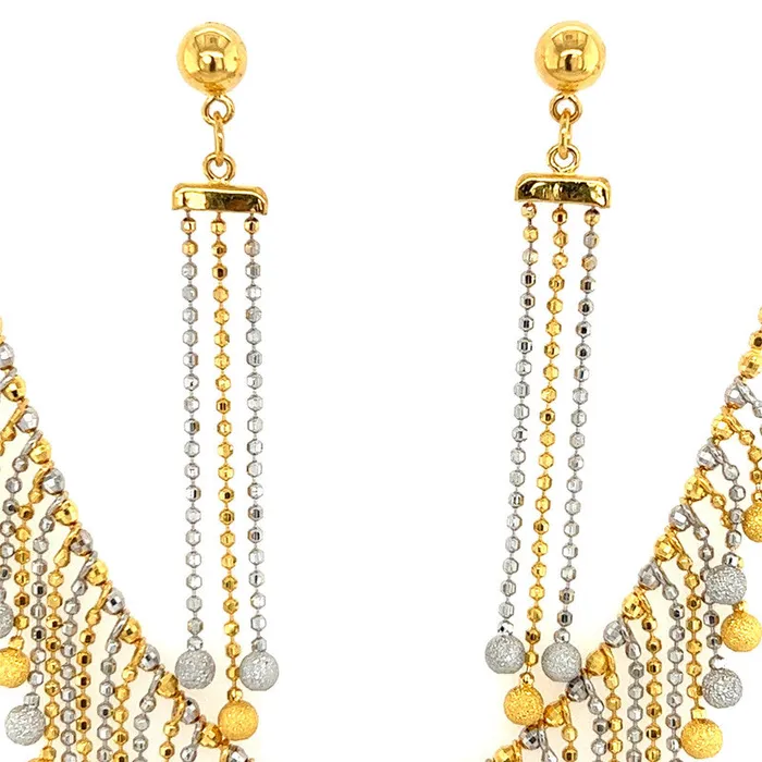 Gold Palace 22K Gold Two Tone Dangling Fringe Necklace and Earring Set Earrings