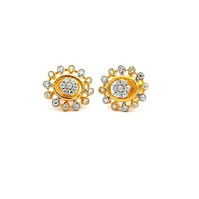 Gold Palace Earrings 22k Yellow Cubic Zirconia Stud Fancy Earrings with gold weight of 4g