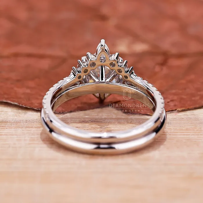 Hexagon Diamond Ring Curved Wedding Band Set Diamondrensu Rings