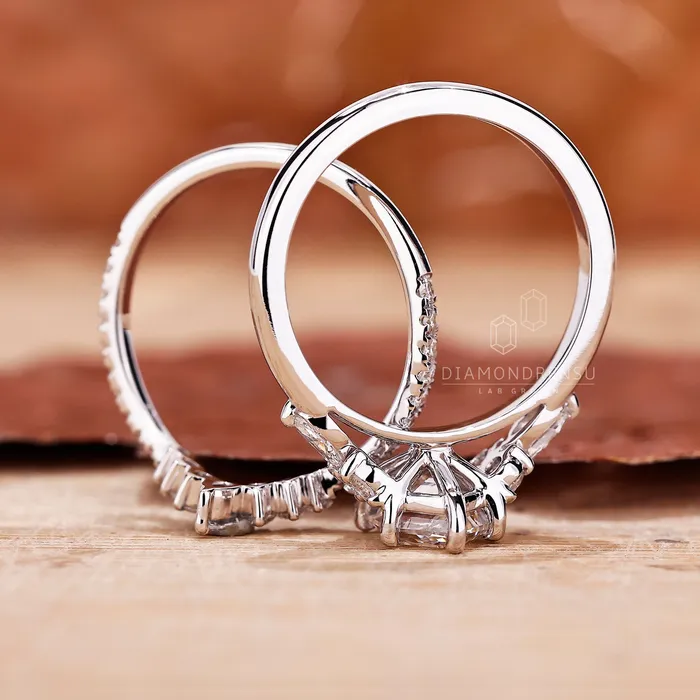 Hexagon Diamond Ring Curved Wedding Band Set Diamondrensu Rings