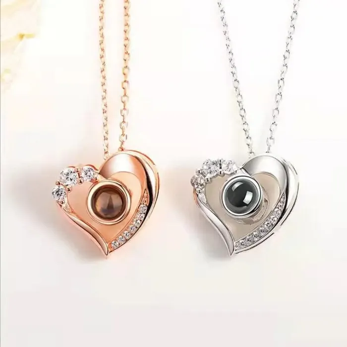 Hidden Forever Custom Heart Mini Zircon Hidden Photo Necklace Necklaces