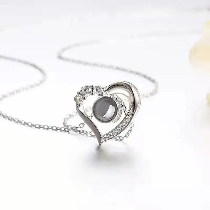 Hidden Forever Custom Heart Mini Zircon Hidden Photo Necklace Necklaces