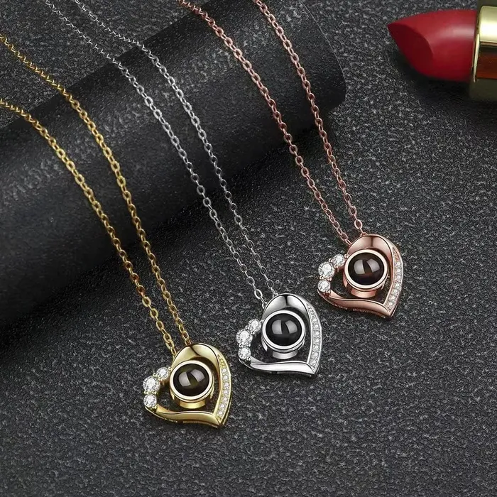 Hidden Forever Custom Heart Mini Zircon Hidden Photo Necklace Necklaces