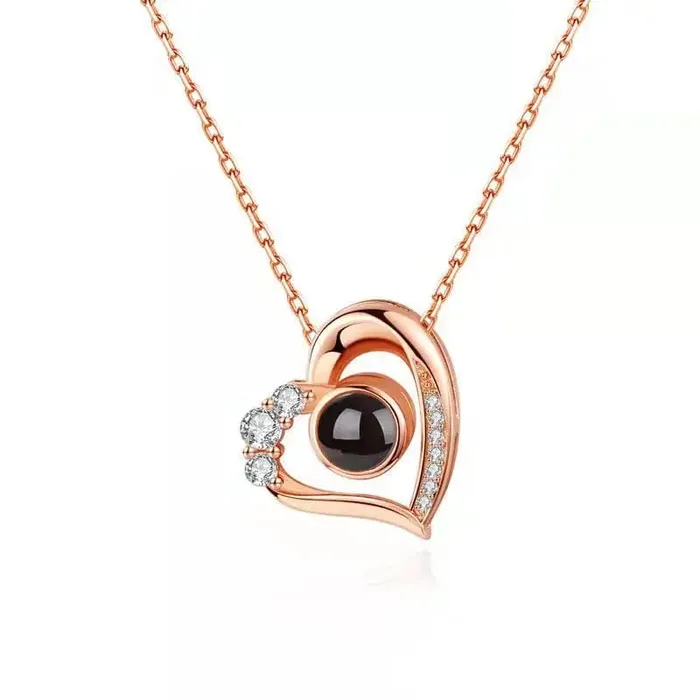 Hidden Forever Custom Heart Mini Zircon Hidden Photo Necklace Necklaces