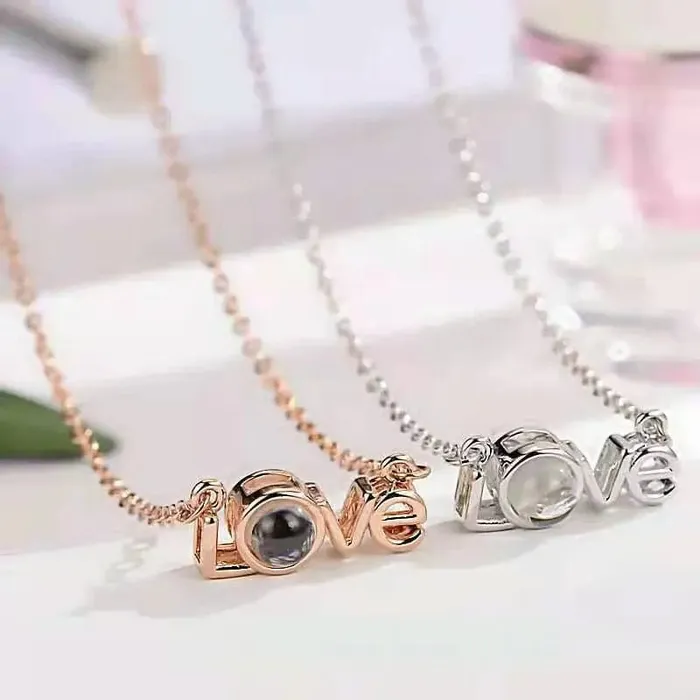 Hidden Forever Necklaces Custom LOVE Style Zircon Hidden Photo Necklace