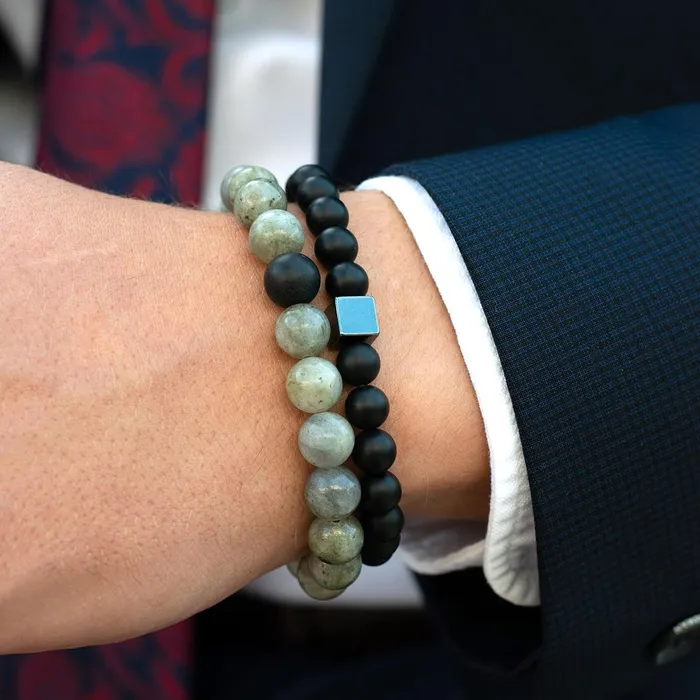 Invicta Labradorite and Black Matte Onyx 10mm Natural Stone Stretch Bracelet Invicta Jewelry Bracelets