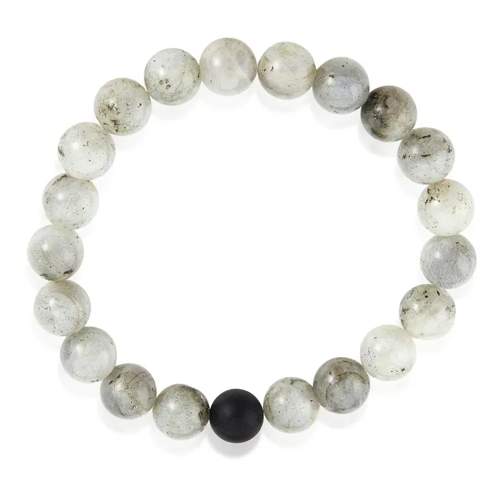 Invicta Labradorite and Black Matte Onyx 10mm Natural Stone Stretch Bracelet Invicta Jewelry Bracelets