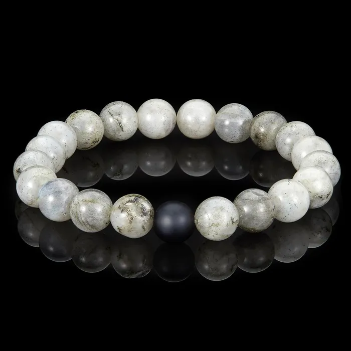 Invicta Labradorite and Black Matte Onyx 10mm Natural Stone Stretch Bracelet Invicta Jewelry Bracelets