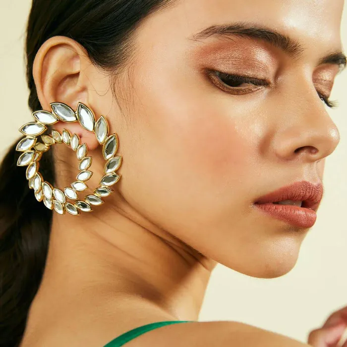 Isharya Modern Indian Jewelry Marquise Mirror Statement Swirl Earrings Earrings