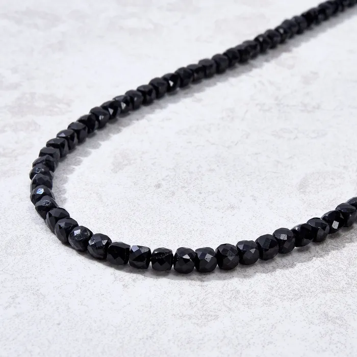 KALIFANO Bracelets 4mm Black Tourmaline Faceted Cube 21 Necklace Multi wrap Bracelet