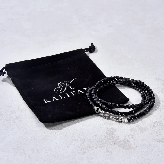 KALIFANO Bracelets 4mm Black Tourmaline Faceted Cube 21 Necklace Multi wrap Bracelet