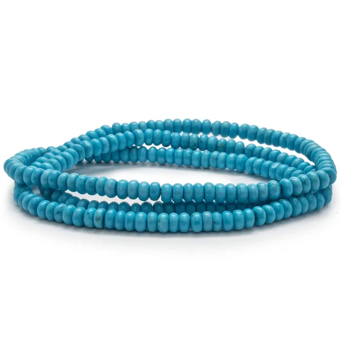 Kalifano Bracelets Turquoise Disc Gemstone Triple Wrap Elastic Bracelet