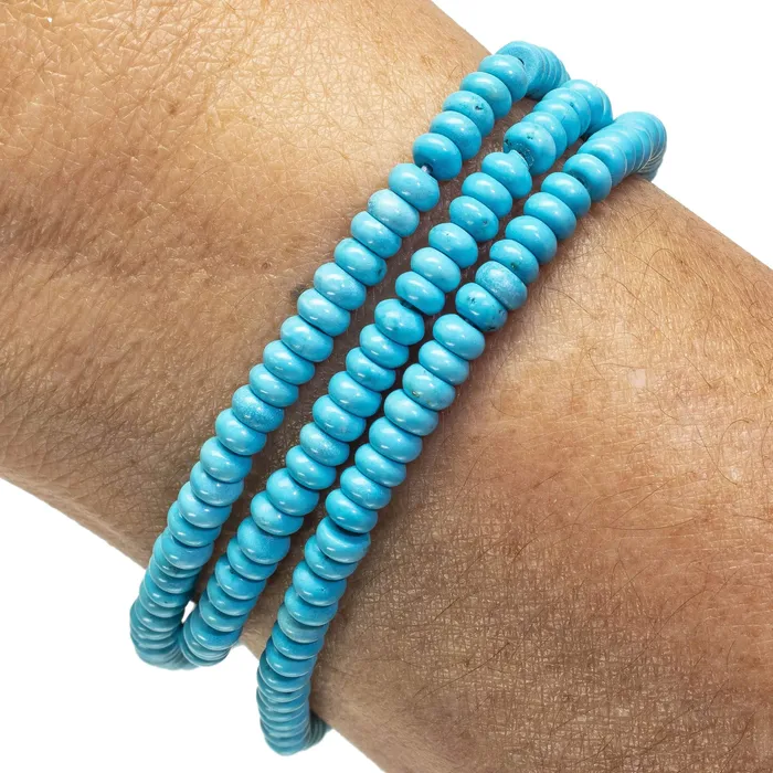 Kalifano Bracelets Turquoise Disc Gemstone Triple Wrap Elastic Bracelet