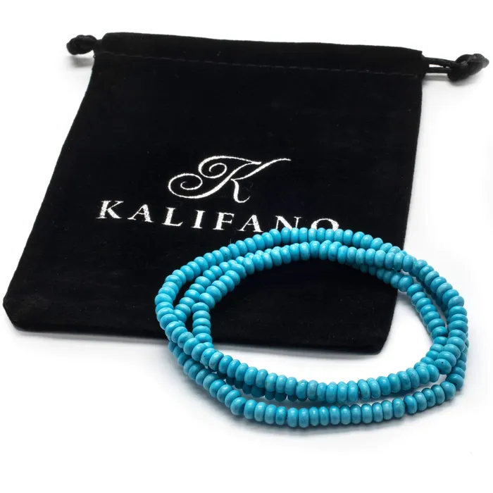 Kalifano Bracelets Turquoise Disc Gemstone Triple Wrap Elastic Bracelet