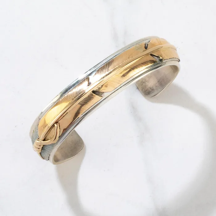 Kalifano Lee Bennett 14K Gold Feather USA Native American Made 925 Sterling Silver Cuff Rings Kalifano Lee Bennett 14K Gold Feather USA Native American Made 925 Sterling Silver Cuff Rings