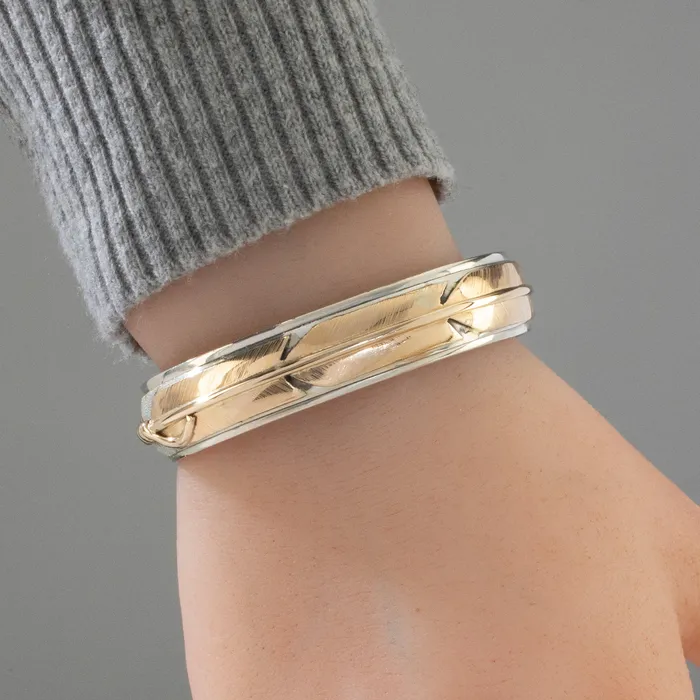 Kalifano Lee Bennett 14K Gold Feather USA Native American Made 925 Sterling Silver Cuff Rings