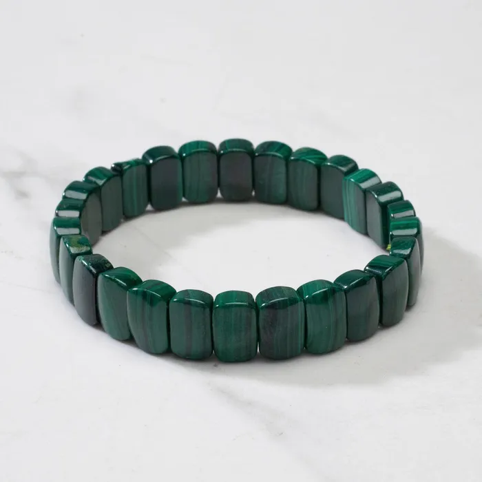 Kalifano Malachite Gemstone 11mm Beads Elastic Bracelet Bracelets
