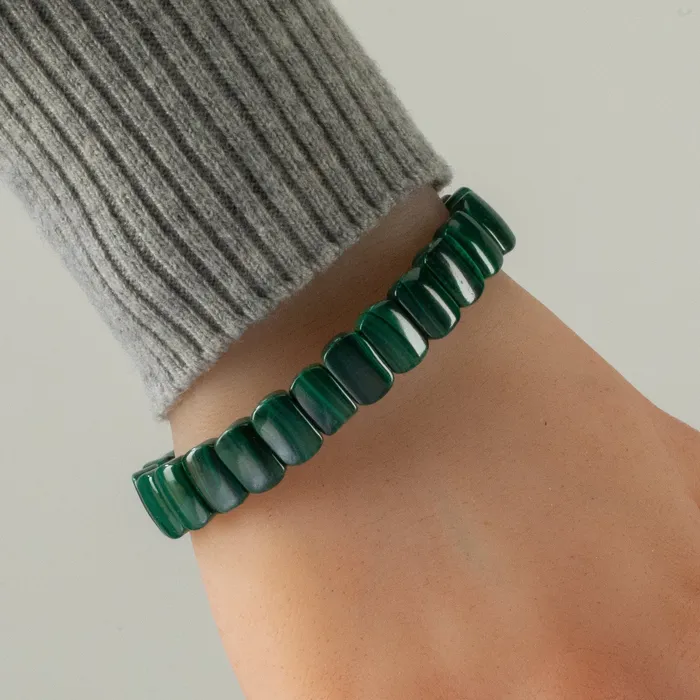 Kalifano Malachite Gemstone 11mm Beads Elastic Bracelet Bracelets