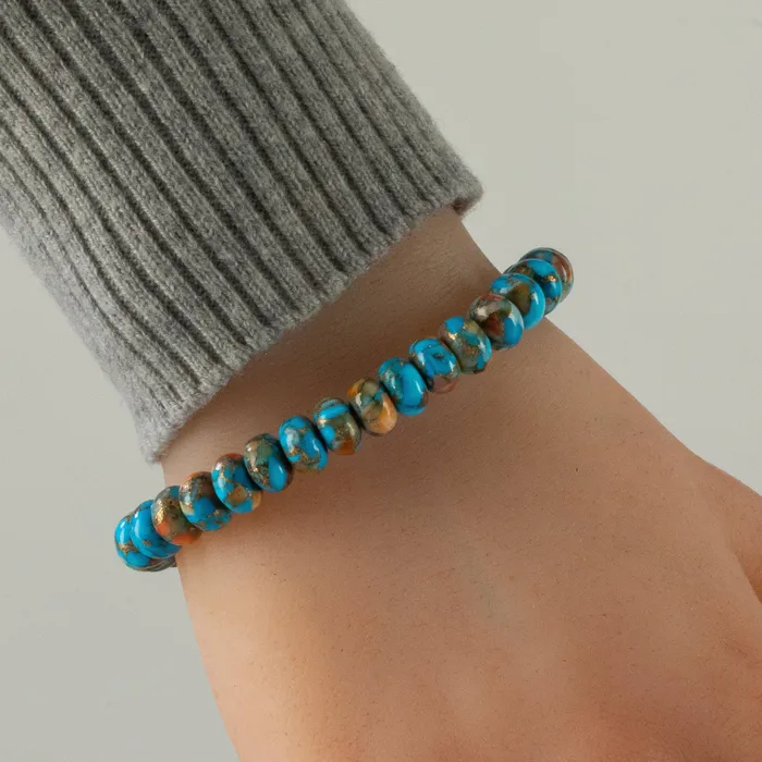 Kalifano Malachite Gemstone 11mm Beads Elastic Bracelet Bracelets