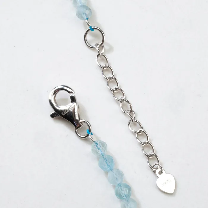 KALIFANO Necklaces 4mm Faceted Aquamarine Bead Necklace with 5 Pearls with 925 Silver Clasp