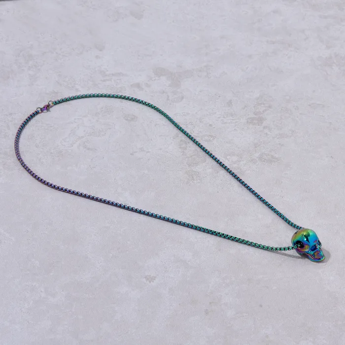 Kalifano Necklaces Aurora Borealis Skull Steel Hearts Necklace