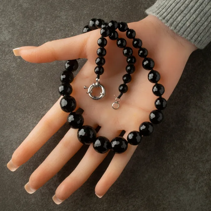 KALIFANO Necklaces Black Agate Gemstone Bead Necklace