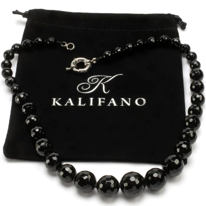 KALIFANO Necklaces Black Agate Gemstone Bead Necklace
