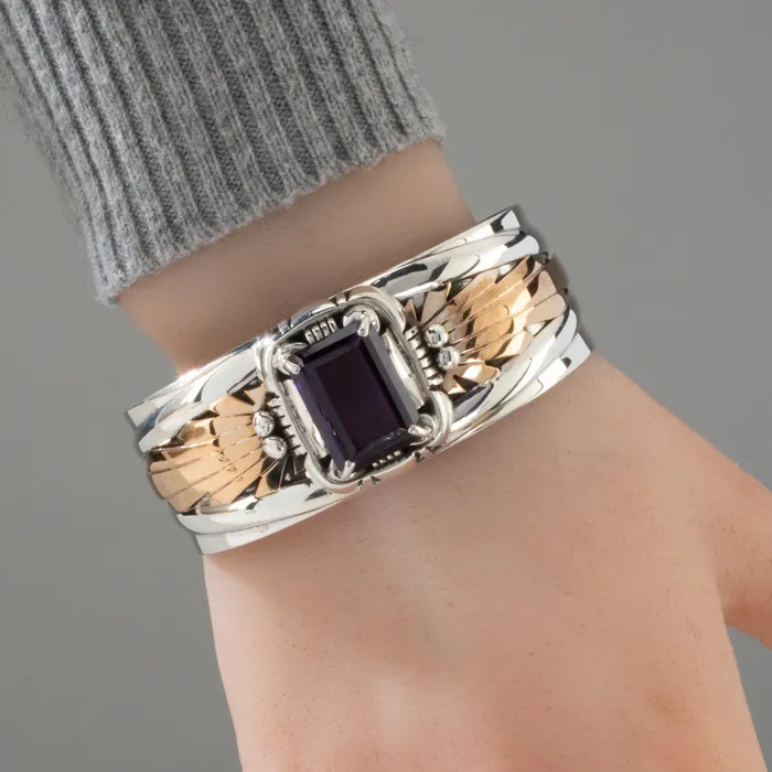 Kalifano Rings Amethyst Navajo USA Native American Made 12K Gold Filled 925 Sterling Silver Cuff