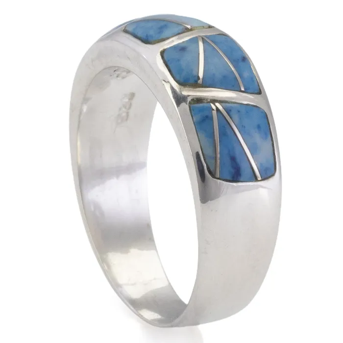 Kalifano Rings Denim Lapis 925 Sterling Silver Ring Handmade with Laboratory Opal Accent