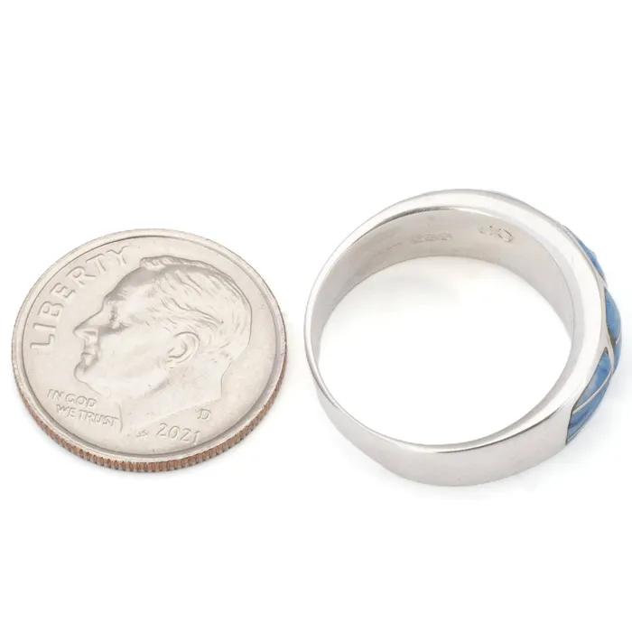 Kalifano Rings Denim Lapis 925 Sterling Silver Ring Handmade with Laboratory Opal Accent
