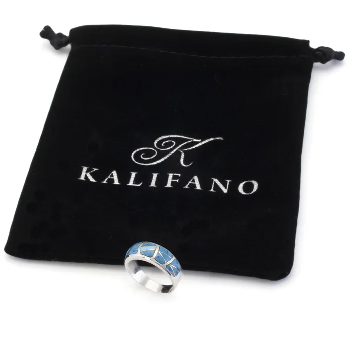 Kalifano Rings Denim Lapis 925 Sterling Silver Ring Handmade with Laboratory Opal Accent