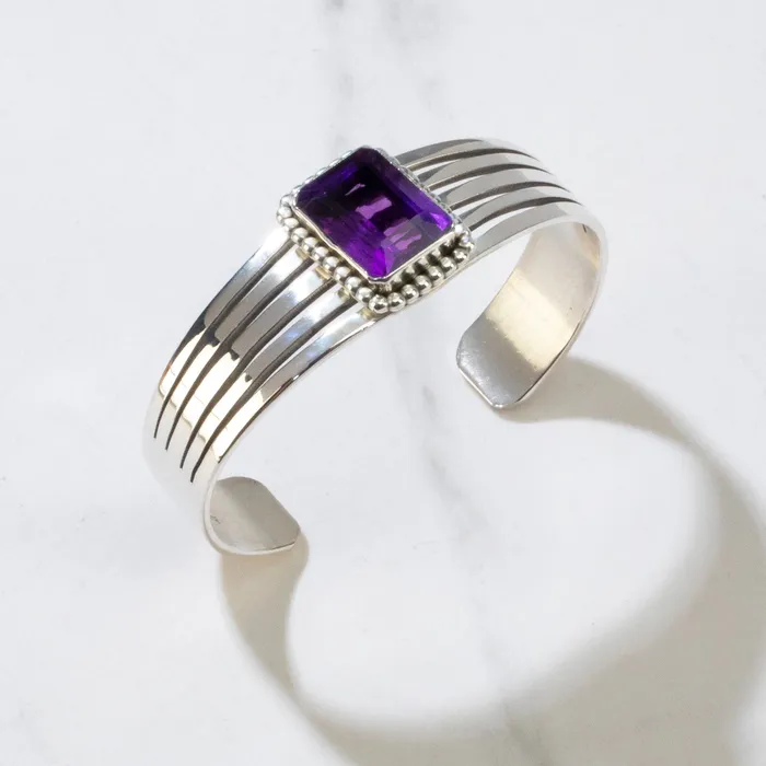 Kalifano Russell Sam Amethyst Navajo USA Native American Made 925 Sterling Silver Cuff Rings