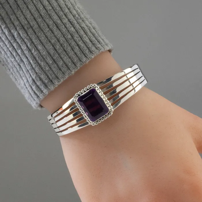 Kalifano Russell Sam Amethyst Navajo USA Native American Made 925 Sterling Silver Cuff Rings