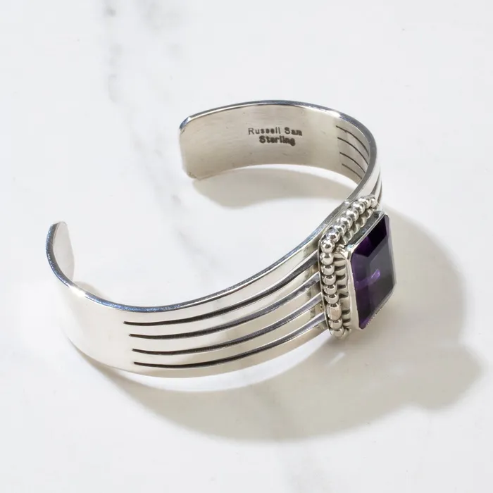 Kalifano Russell Sam Amethyst Navajo USA Native American Made 925 Sterling Silver Cuff Rings