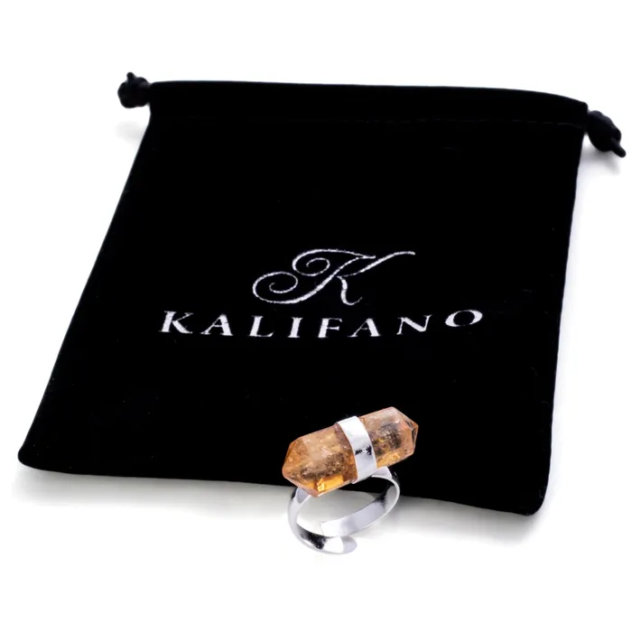 Kalifano Silver Plated Citrine Adjustable Ring Rings