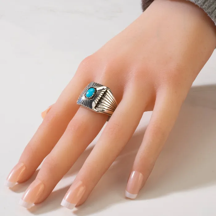 Kalifano Sleeping Beauty Turquoise Navajo USA Native American Made 925 Sterling Silver Ring Rings