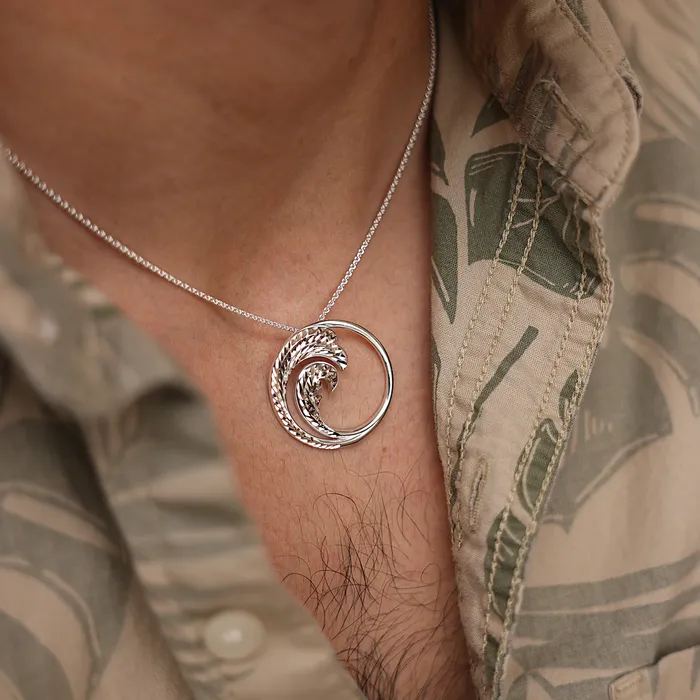 Maui Divers Jewelry Necklaces 24 Adjustable Nalu Necklace in Sterling Silver 30mm
