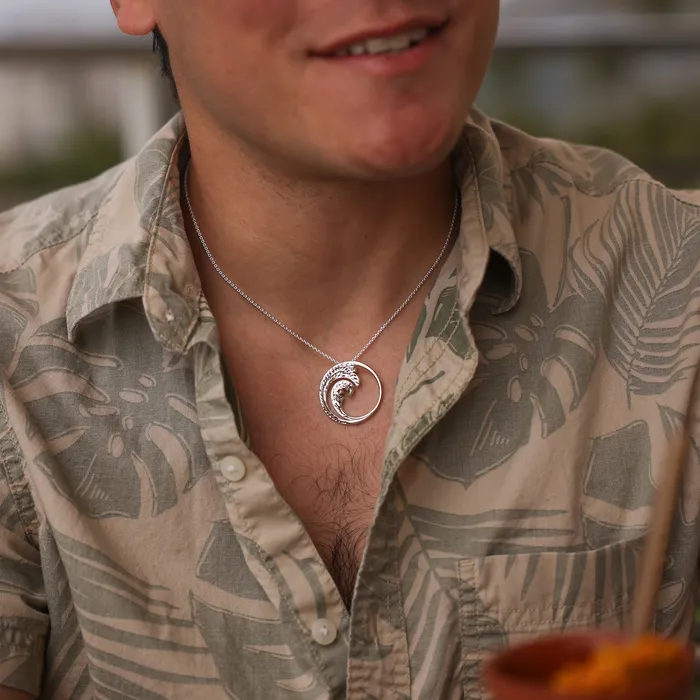 Maui Divers Jewelry Necklaces 24 Adjustable Nalu Necklace in Sterling Silver 30mm